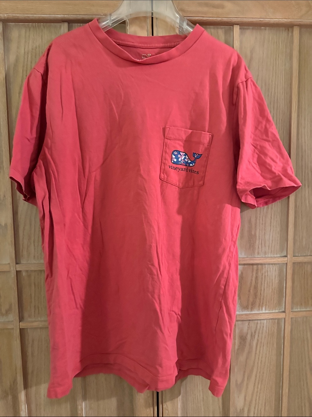 Vineyard Vines Men's Coral Red Pocket Tee with Whale Logo